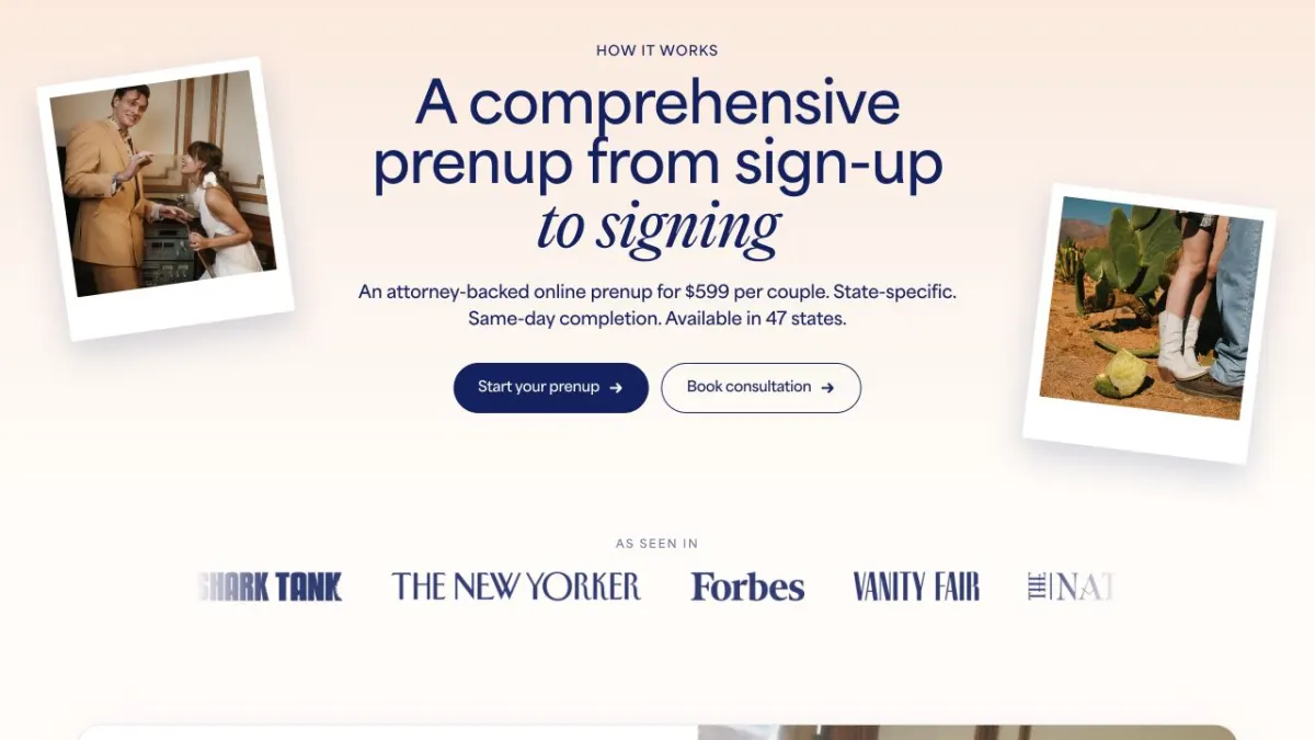 Screenshot of the HelloPrenup how it works page.