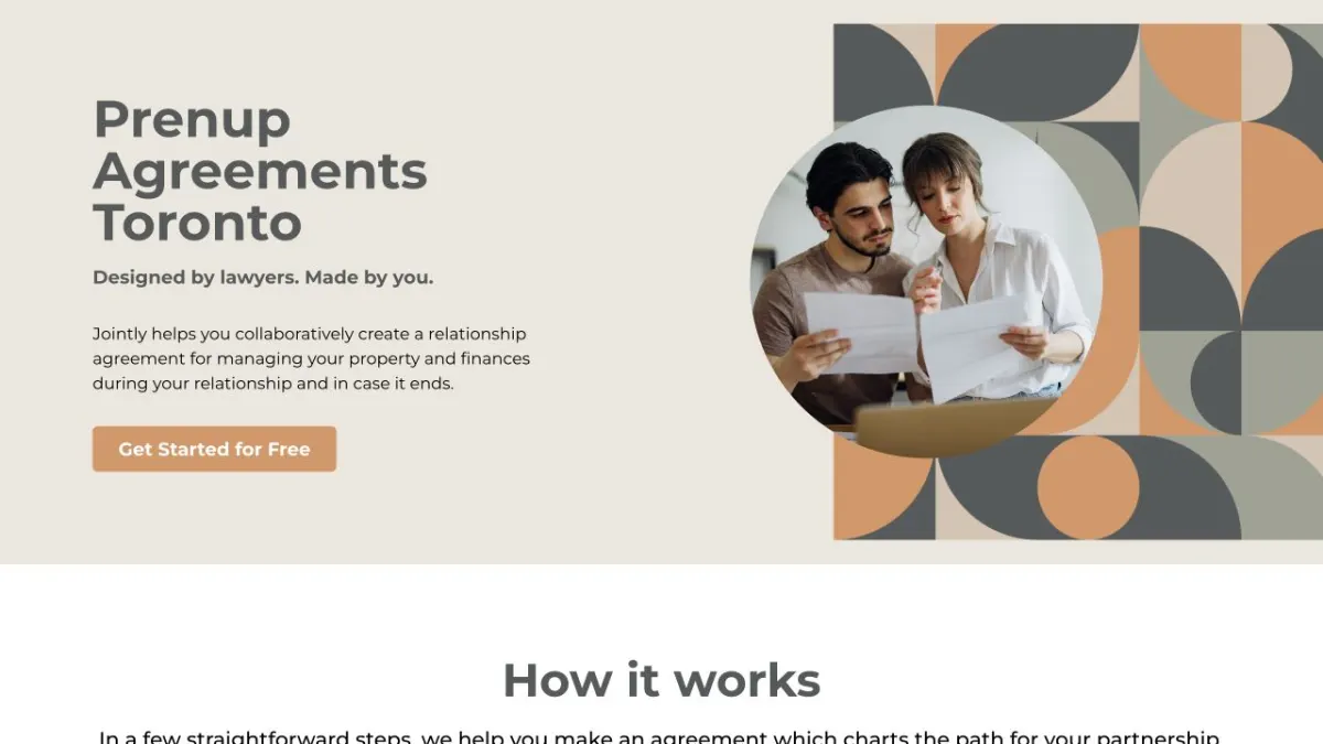 Screenshot of the Jointly Prenup Agreements Toronto page.